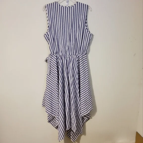Mlle Gabrielle Purple/White Striped Asymmetrical Fit & Flare Dress Size L - Picture 4 of 8